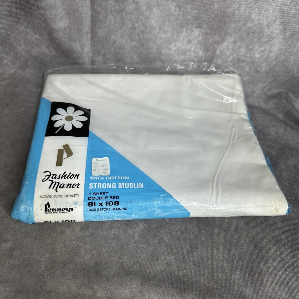 Vintage Pennys 100% Cotton White Flat Sheet New Muslin Vintage
